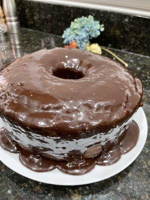 Chocolate chocolate-iced pound cake.