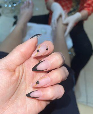 Matte Black & Gold Hybrid Nails