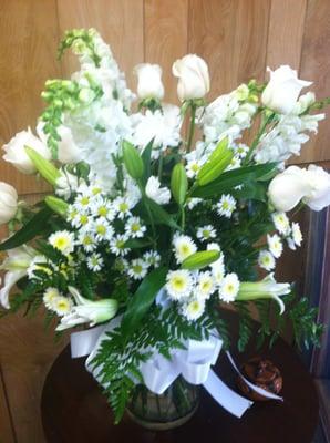 Simply Elegant all white arrangement is a great choice