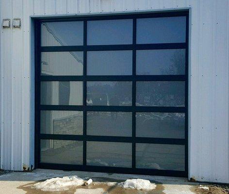 Aluminum full view door with frosted glass