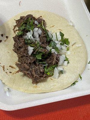 Barbacoa Taco, choose corn or flour tortillas all are amazing