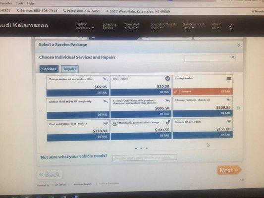 Kalamazoo Audi on line service selection