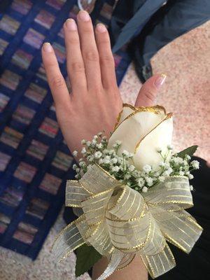 you can see my nails from my senior prom here - they did a great 'gold french manicure' to match my corsage!