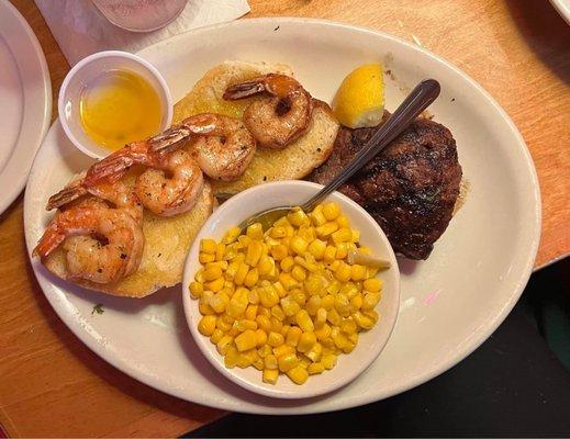 Sirloin and shrimp