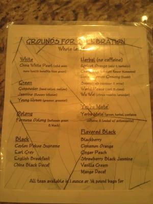 Tea menu!