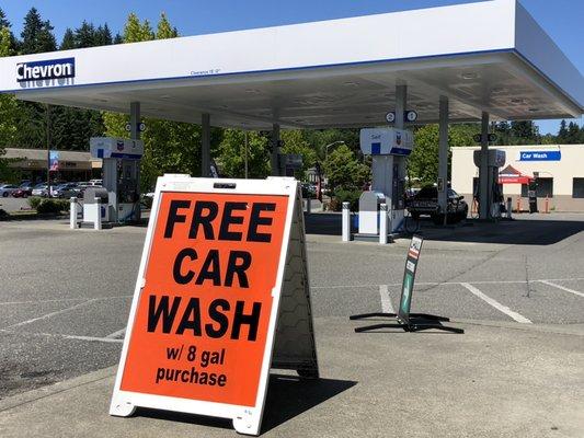 Free Express car wash with 8 gallons of fuel purchase or Get $3.00 off all higher car wash packages with 8 gallons of fuel purchase.