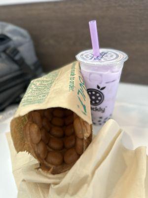 Oreo Egg Puffs and Taro Milk Tea (instagram: wooneats)