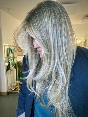 Beachy blonde highlights and cut