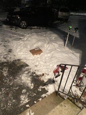 My package in a snow pile...around 5ft or so from my front steps!