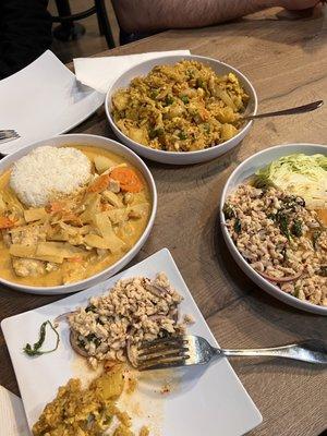 All the good stuff... larb, pineapple fried rice, mussaman curry (add bamboo)