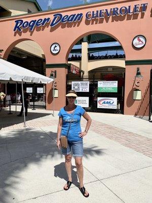 Out front of one entrance to Roger Dean Stadium