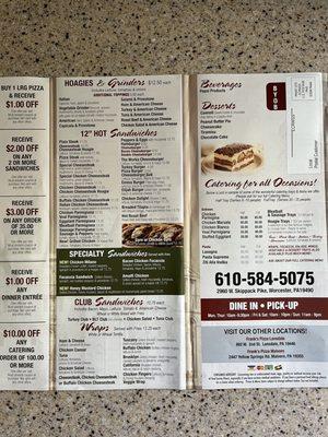 Back of menu