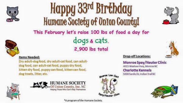 Help us support Union County. We have a pet food pantry for anyone needing food for their pets.