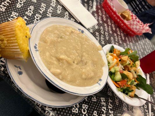 Chicken and dumpling and a side salad