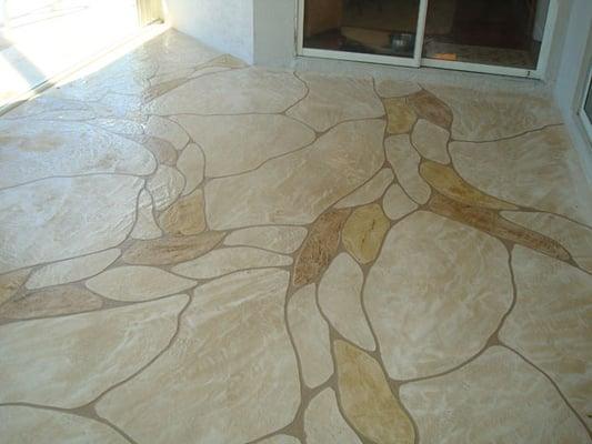 Patio Decks of concrete resurfaced and decorated by MSD Curbing, Landscaping Cape Coral, FL (239) 910-3665