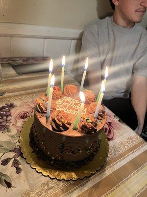 chocolate cake with chocolate buttercream frosting.