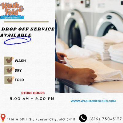 Experience the epitome of laundry convenience with our comprehensive Drop Off Wash-Dry-Fold services at Wash and Fold, situated at 1716