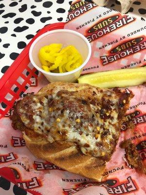 Sweet and spicy firehouse meatball sub.