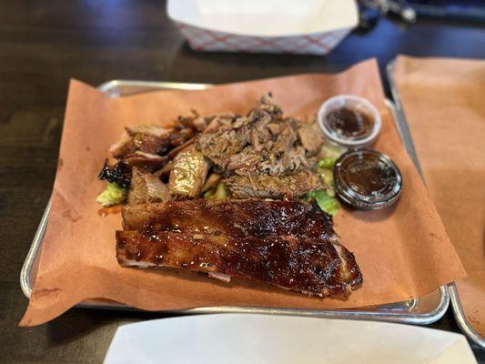 Grilled chicken, pork ribs, and bbq pork