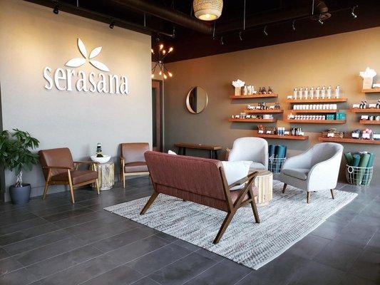 Inside the Greenwood Village Serasana location. Wait for your appointment or enjoy a tea in our wellness lounge.