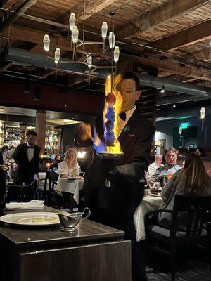 Flaming tenderloin brochette