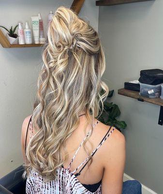 Half up, half down with bun bridal hair