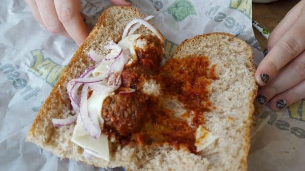 This was my "meatball" sub, as you can see there is very little marinara sauce on the sandwich.