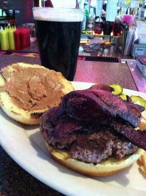 MP2B!! Maple Peanut Butter Bacon Burger. With high quality natural peanut butter and Hasselbachs smoked bacon. Sweet and smokey!