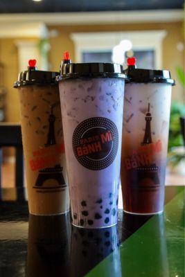 Ice Milk Coffee, Taro Milk Tea, Thai Tea @tiffhuangry (left to right)