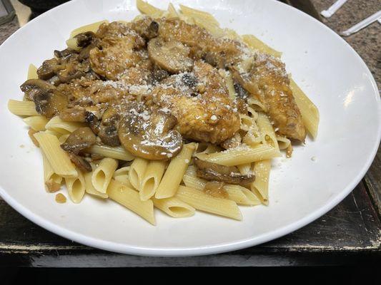 Chicken Marsala over penne