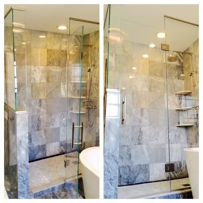 Custom shower enclosures in Chicago by Ultimate Glass Art, Inc, specializing in custom glass, glass shower doors, custom mirrors.