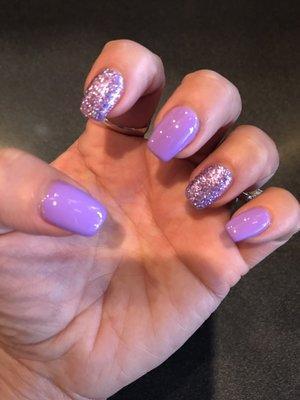 Pretty purple nails . They look beautiful .