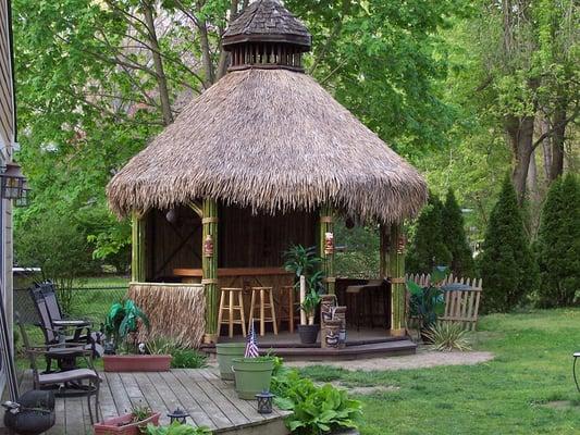 Customer Bob McWilliams made a beautiful gazebo structure with our thatch and bamboo.