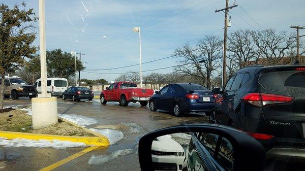 On an icy day in February when most restaurants were closed. Braums showed up and was feeding many hungry people.