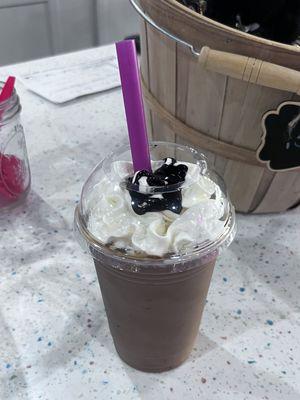 Caramel milkshake with homemade chocolate fudge