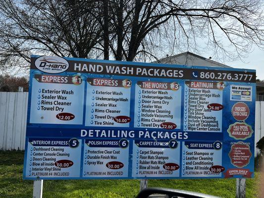 Hand wash packages & Detailing packages