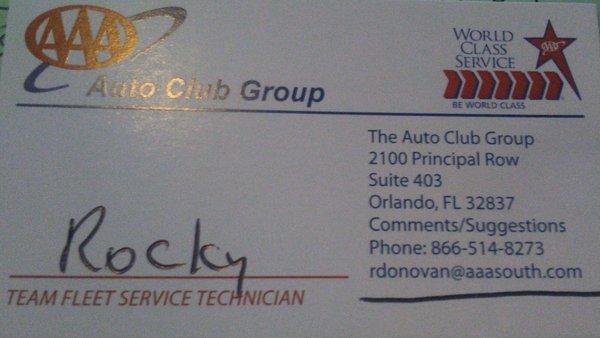 Shout out to Rocky! The best tow truck guy in the south! He went above and beyond treating my parents as his own.