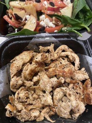 Spinach chicken pecan salad with the chicken on the side