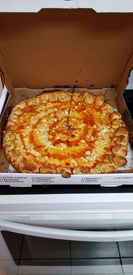 Garlic knot chicken wing pizza