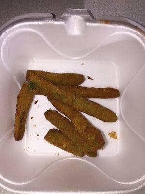 Fried green beans .. What was left after we dove in! Small order but it is great!