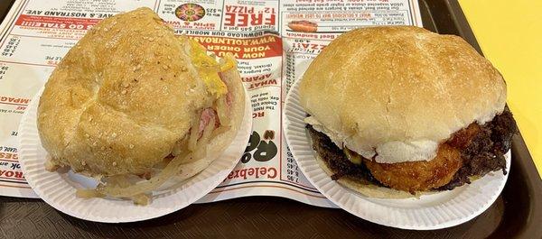 Roast beef on the left western burger on the right