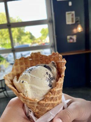 Mint Oreo in waffle cone