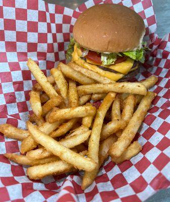 Double cheeseburger with fries