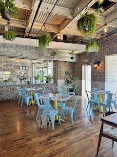 Love the color palette of this entire restaurant.  Modern and light.  Stayed cool inside, even with all of the windows!