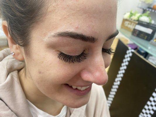 Eyelashes extensions.