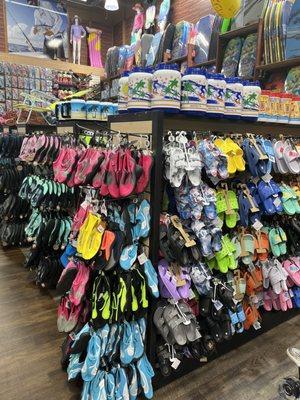 Large selection of water shoes