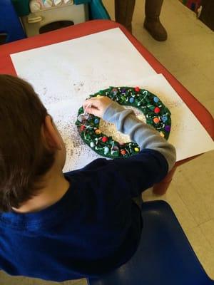 Todays project holiday wreath out of pasta