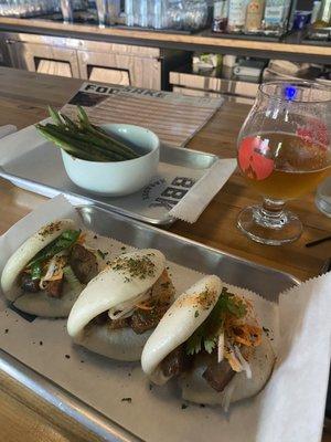 Bao with char shiu pork, Spicy Pickled Green Beans