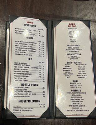 Drink menu