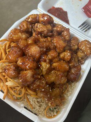 Spicy orange chicken, sesame chicken